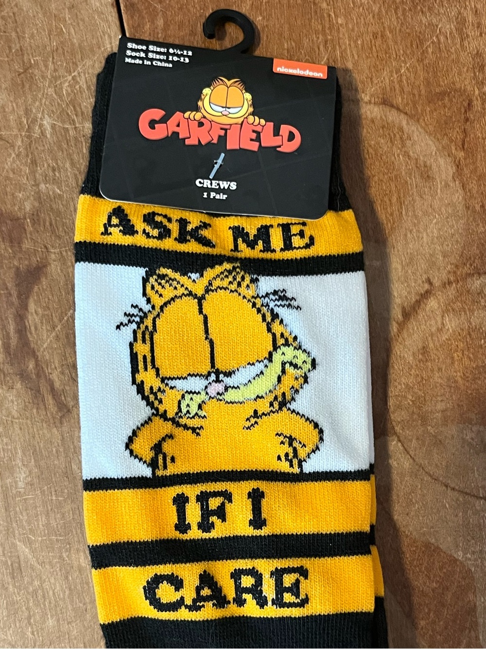 Nickelodeon Garfield Black, Yellow & White Crew Socks - 'Ask Me If I Care'